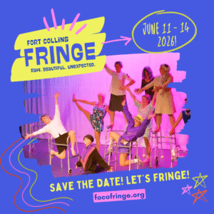 A promo image with foco fringe logo, the dates June 11-14, 2026, and the text: Save the date, let's fringe! There's an image of dancers on stage with purple and pink colors on the stage.