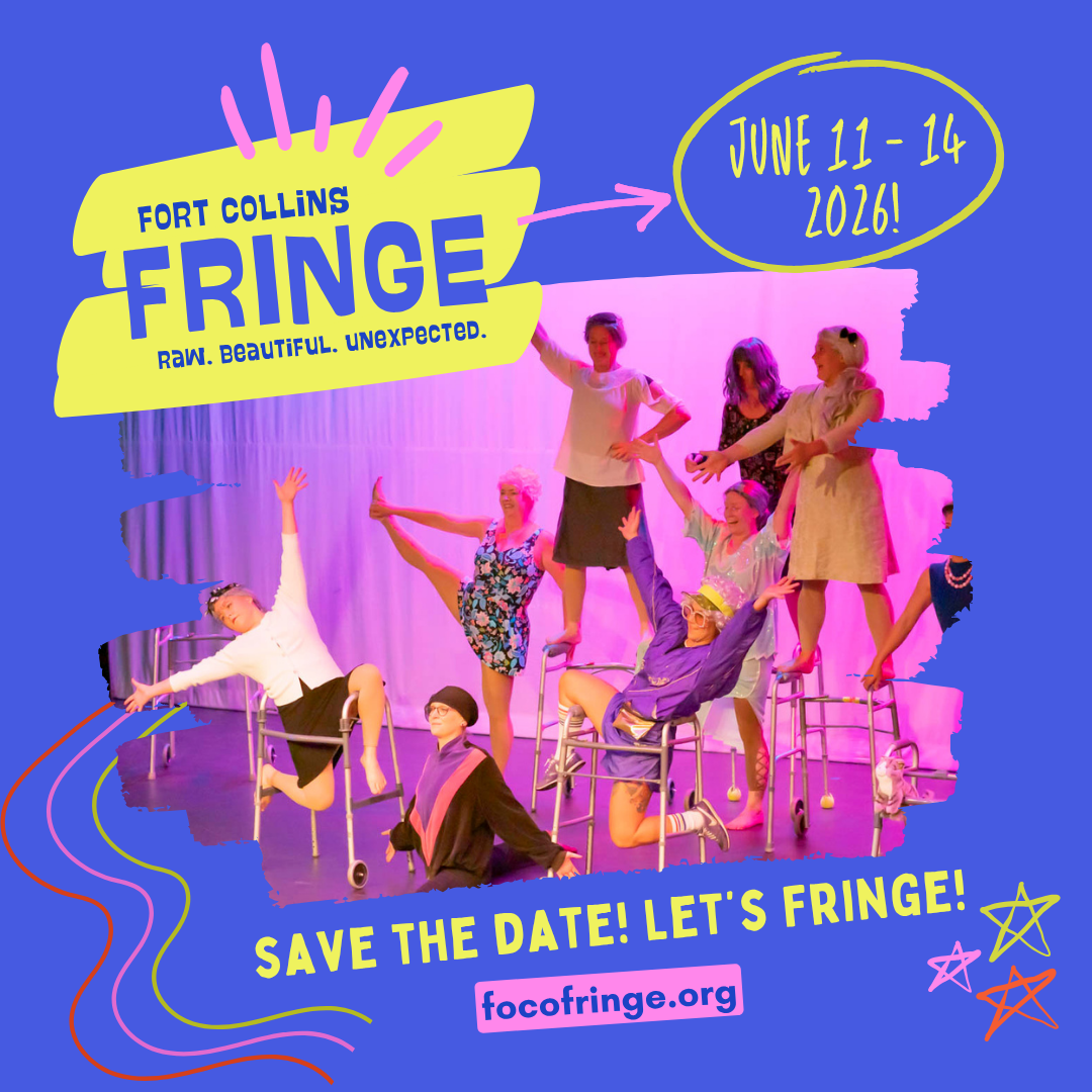 A promo image with foco fringe logo, the dates June 11-14, 2026, and the text: Save the date, let's fringe! There's an image of dancers on stage with purple and pink colors on the stage.